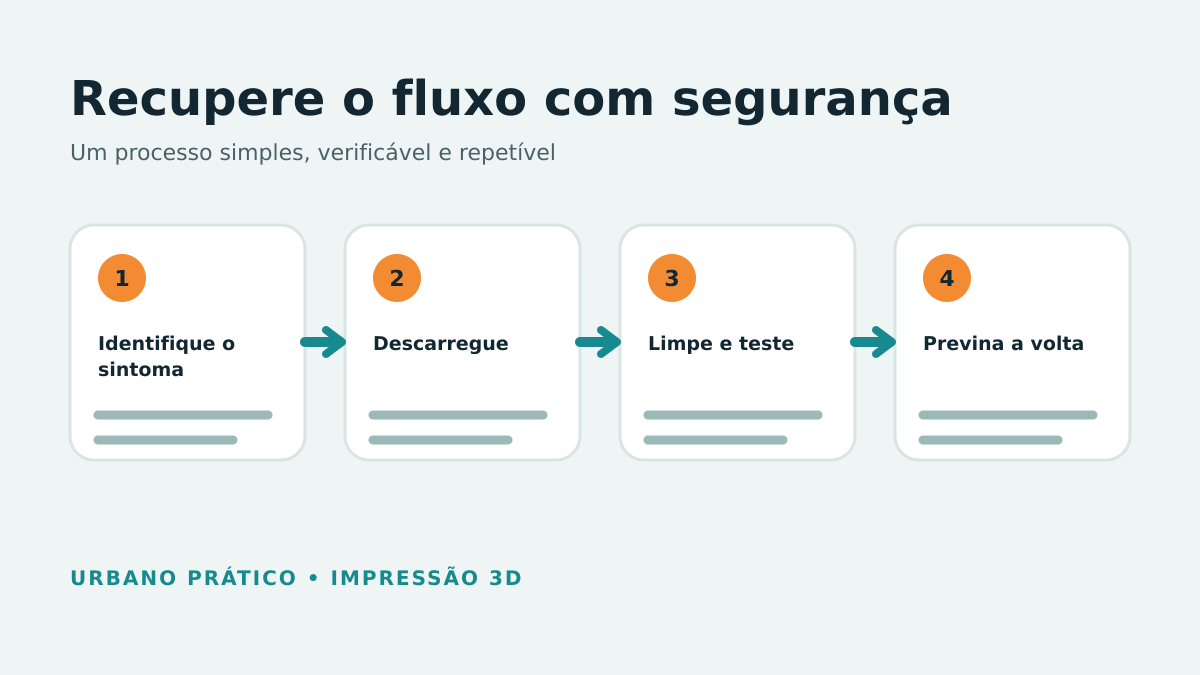Etapas para diagnosticar, descarregar, limpar e prevenir entupimentos