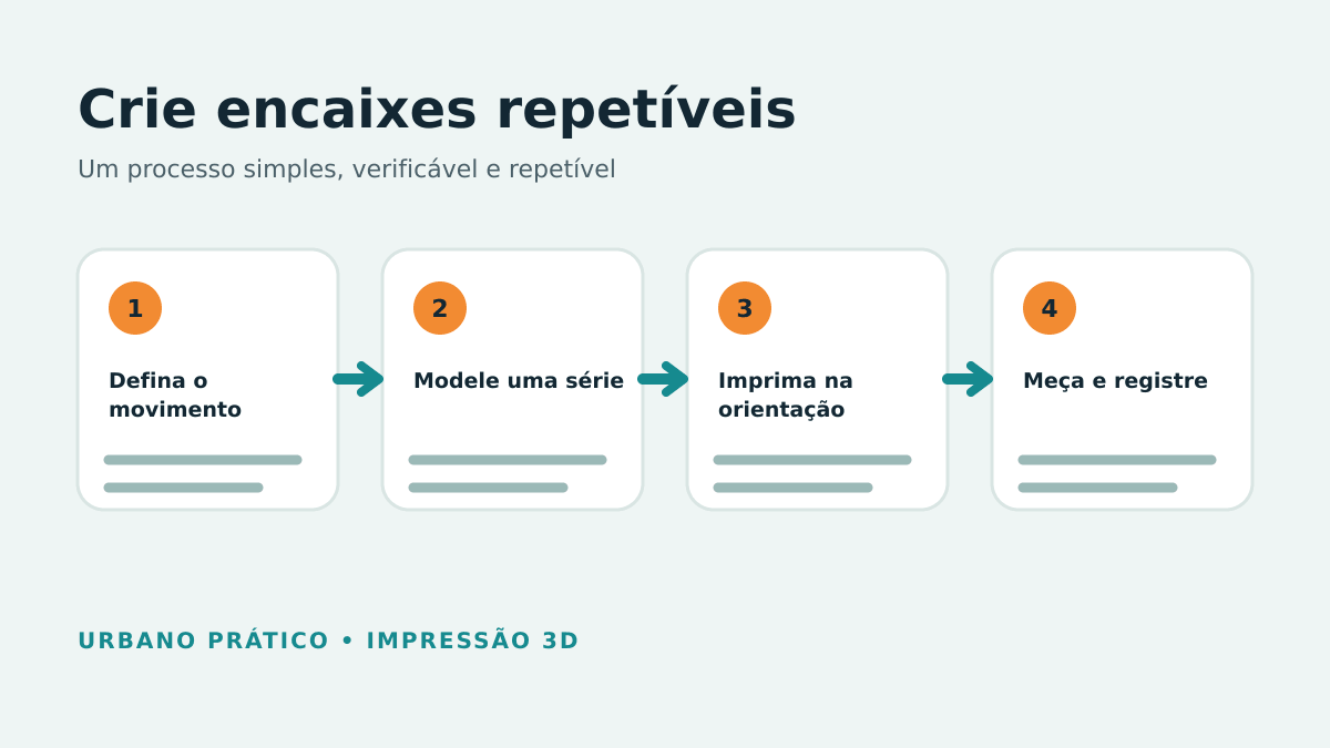 Etapas para definir movimento, modelar série, imprimir e medir