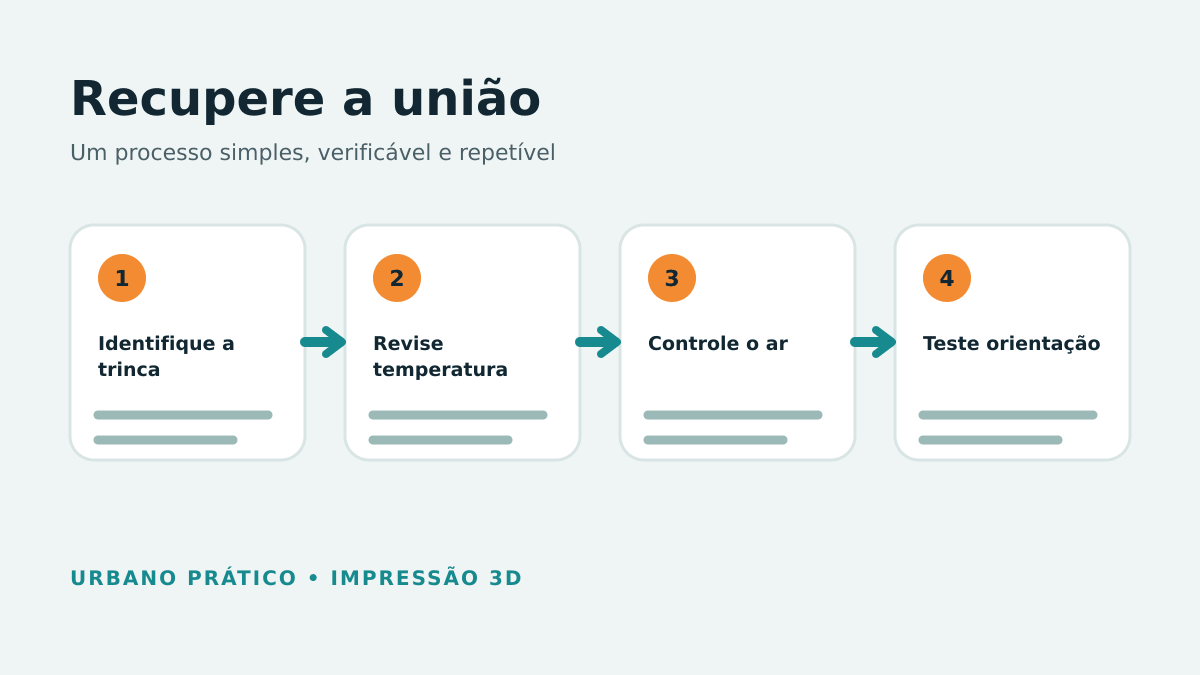 Etapas para identificar trinca, revisar temperatura, ambiente e orientação