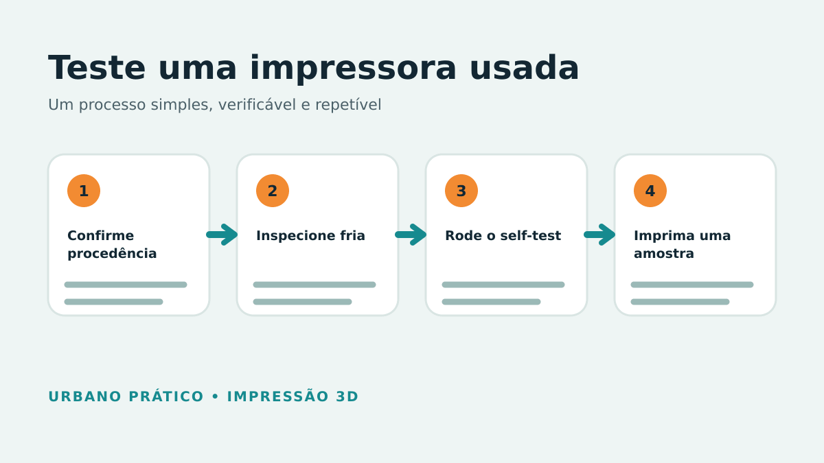 Etapas para verificar procedência, inspecionar, testar e imprimir amostra